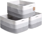 NaturalCozy Storage Baskets 16.8”x13”x7.6” Cotton Rope Woven Baskets for Organizing 3-Pack | Toy Storage Bins | Basket for Sh