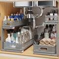 2 Pack 21.3IN-Depth Under Sink Organizer with Smooth Cylindrical Rail,2-Tier Pull Out Multi-Purpose Cabinet Storage for Bathr