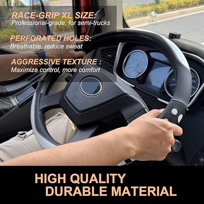 PINCTROT XL Size 17.5-18 in Race Grip Steering Wheel Cover for Semi Truck, Fits RV, Big Rig Trucker, 18 Wheeler and Classic Cars, Anti-Slip Silicone Perforated Design 17.5-18 Inch (Racing White)