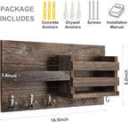 Lwenki Mail Organizer for Wall Mount – Key Holder with Shelf Includes Letter Holder and Hooks for Coats, Dog Leashes – Rustic