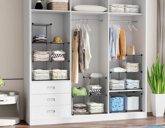 HOMIDEC 6 Light Grey Cube Storage Organizer, Modular Storage Shelf with Hammer, Cube Storage Bin Cabinet Closet Bookshelf for