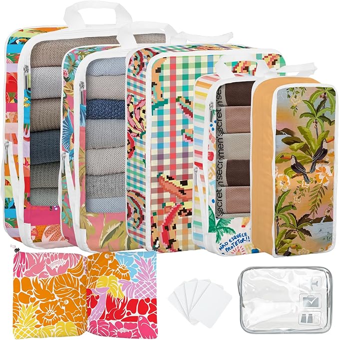 7 Pcs Compression Packing Cubes for Travel, Waterproof Suitcase Luggage Backpack Organizer with Toiletry Bag Travel Essential