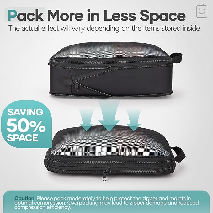 Veken 11 Set Compression Packing Cubes for Travel Essentials,Compressible Expandable Large Luggage Suitcase Organizer Bags fo