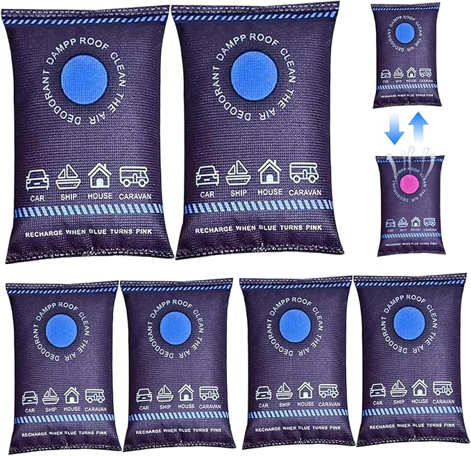 6 Pack Dehumidifier Bags, 200g Reusable Humidity Absorber Portable Anti Fog Car Dehumidifier for Vehicle, New Home, Wardrobe,