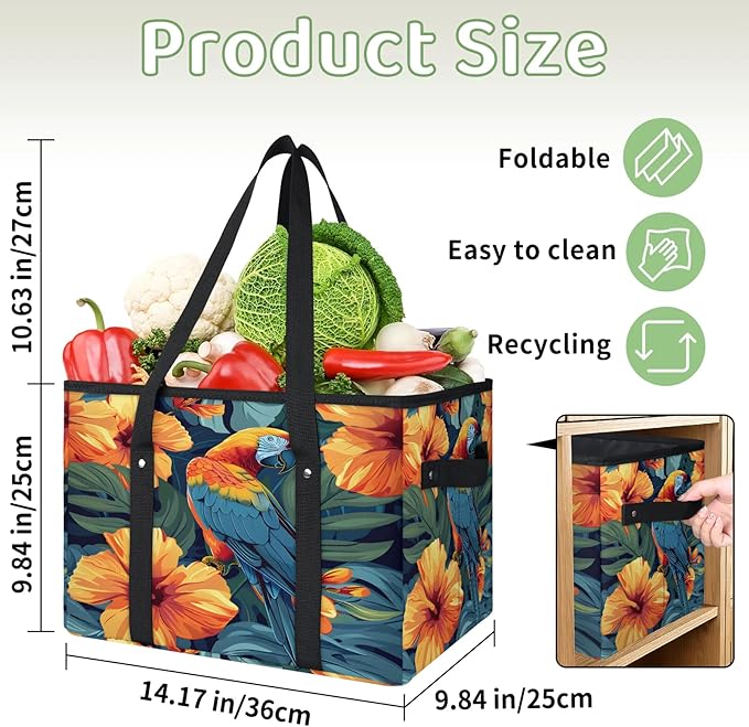 Reusable Grocery Bag, Foldable Large Shopping Tote Bag for Groceries Kitchen Picnic Car Trunk