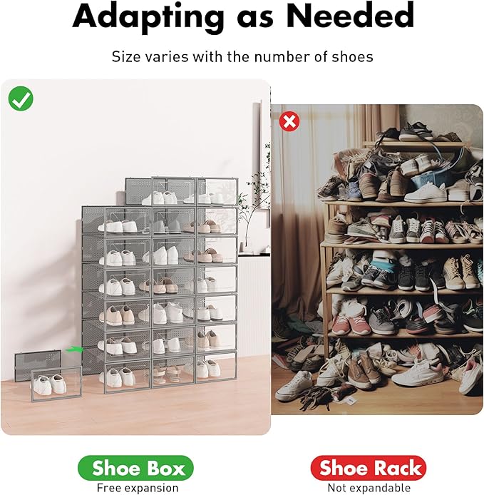 Foluck Shoe Storage Box, 15 Pack Clear Plastic Stackable Shoe Organizer for Closet, Interlocking Design Shoe Container Bins f
