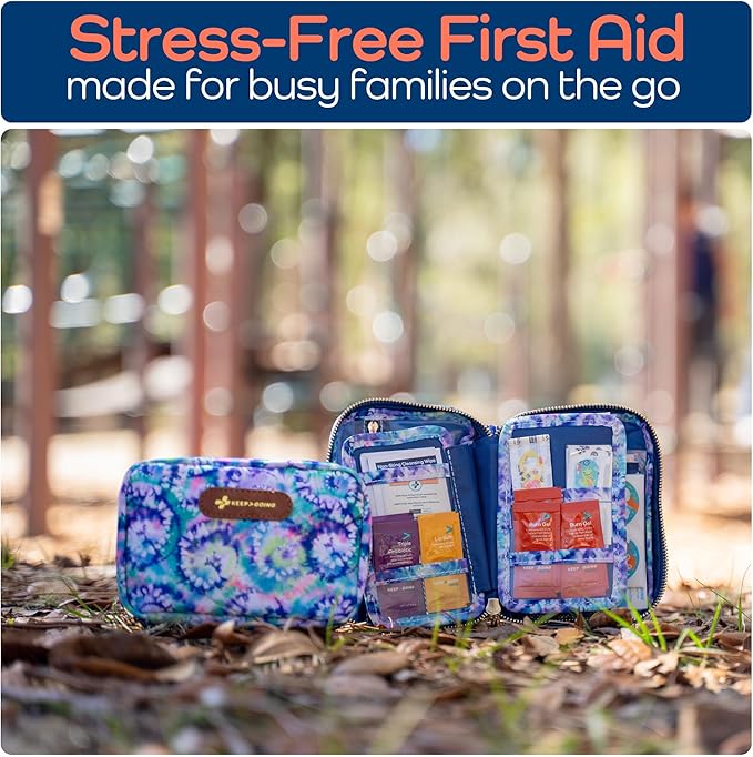 KeepGoing Travel First Aid Kit for Kids – 130 Pc. for Car, Home, Purse, Diaper Bag & Backpack with Latex-Free Bandages - Mini