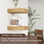 Square Floating Shelves for Wall, 12" W x 12" D x 2" H, 2 Pack of Small Wall Mounted Engineered Wood Shelves with Invisible B