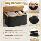Novabright 2 Pcs Collapsible Storage Basket with Bamboo Lids 15" x 10" Foldable Fabric Storage Bins with Handles for Organizi