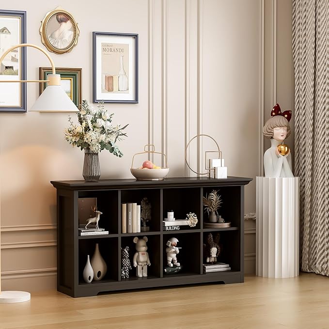 OSCHF Cube Shelf Bookcase with Base - Wooden 2 Tiers Floor Standing Low Storage Cabinet for Home and Office, 8-Cube Lattice B