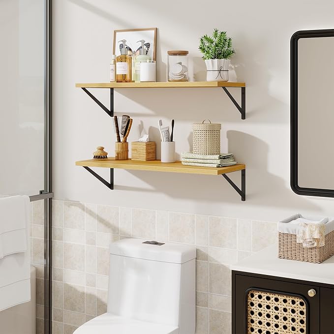 Deep Floating Shelves for Wall,30" Wx10 D Wood Floating Shelf Set of 2,Sturdy Metal Bracket Wide Display & Storage,Wall Mount