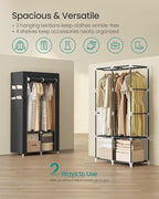 SONGMICS Portable Closet, Wardrobe Closet Organizer with Cover, 2 Hanging Rods and Shelves, 4 Side Pockets, 33.9 x 17.7 x 65.