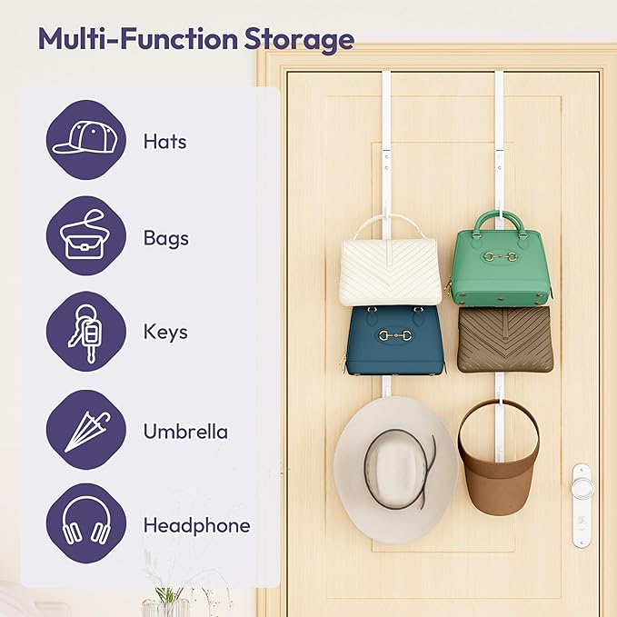 SWTYMIKI Over the Door Purse Organizer - 2 Packs Wall Mounted Purse Rack with 5 Hooks Design, Hanging Handbag Organizer Stora