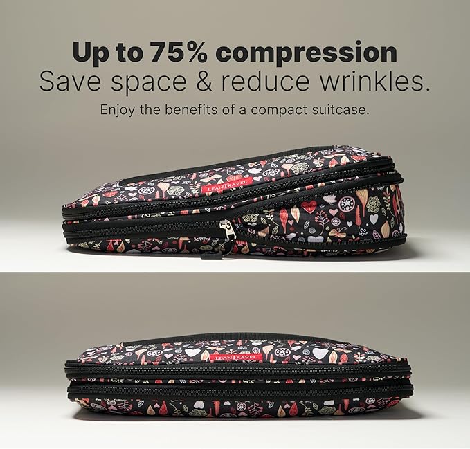 LeanTravel Premium Compression Packing Cubes for Travel - Suitcase Organizer Bags with Double Zipper & Breathable Mesh Panel 