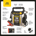 Stanley J7CS 700 Peak Amp Automotive Jump Starter, Portable Power - Triple 15W USB Ports, 120 PSI Air Compressor
