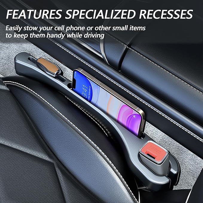 LEIWOOR 2 Pcs Car Seat Gap Filler，PU Leather Fill The Gap Between Seat and Center Console，Universal Fit Organizer for Car SUV Truck