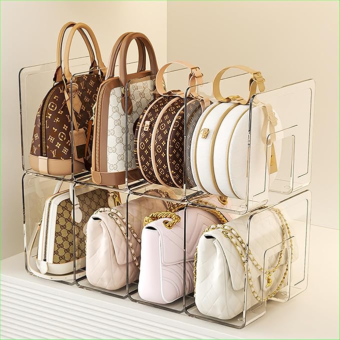 Gisipameis Acrylic Purse Organizer for Closet, 8-Slot Bag & Purse Organizer, No Assembly, Clear Handbag Storage Shelf .for Sh