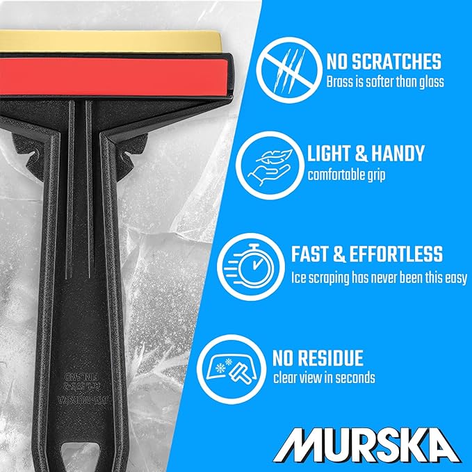Car Ice Scraper Brass Blade - Fast, Easy & efficient - [ 2 Pack ] Brass Ice Scraper for Car - Ice Scrapers for Car Windshield Ice Scraper - Original Murska from Europe - for Winter - A054-2 Black Red