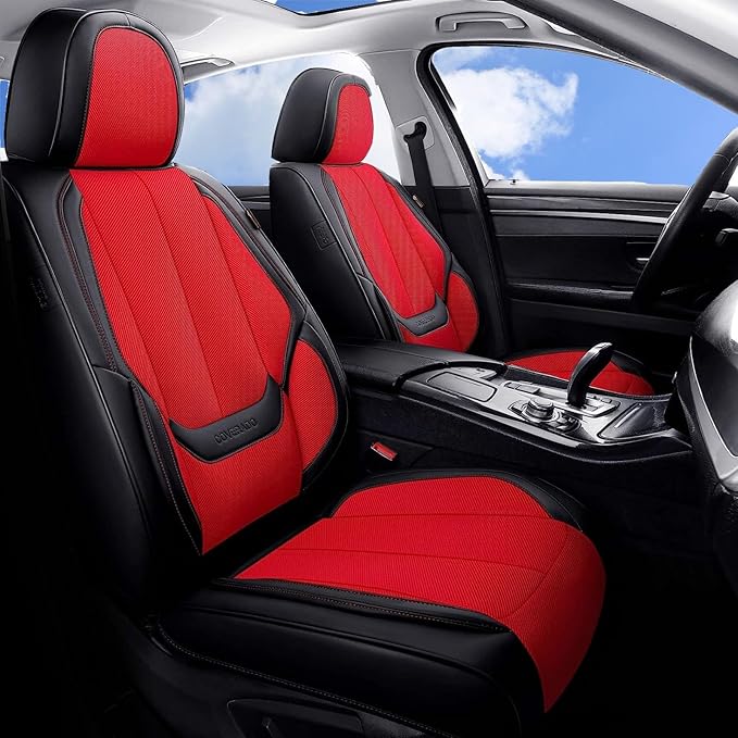 Coverado Seat Covers Full Set, Breathable Fabric&Leather Car Seat Cover, 5 Seats Universal Car Seat Protectors, Seat Cover Wa