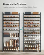 SONGMICS 12-Tier Stackable Shoe Shelf Set, Metal Shoe Storage for Garage, Entryway, with Adjustable Shelves, Hold 48-60 Pairs