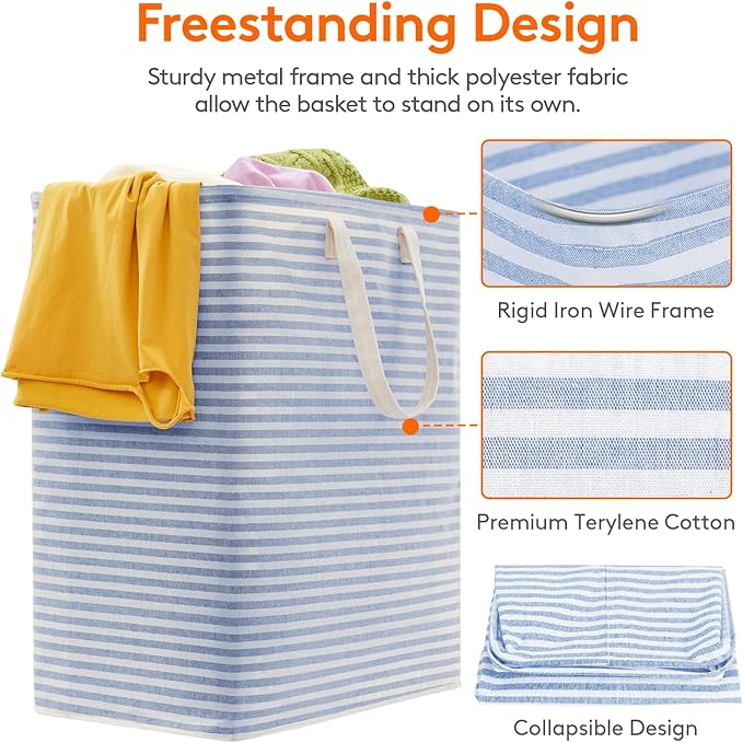 Lifewit 2 Pack Laundry Basket 100L Each, Collapsible Clothes Hamper with Reinforced Handles, Freestanding Waterproof Design f