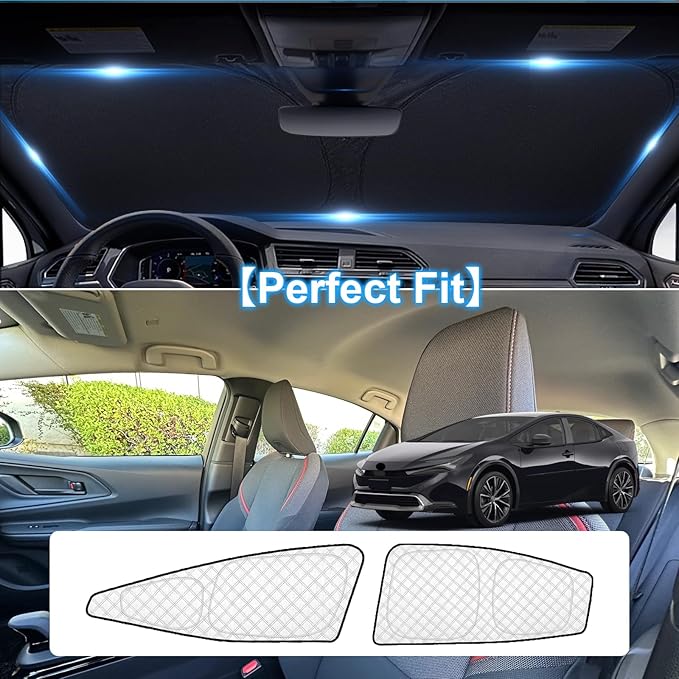 KMF 6pcs Thicken Sun Shades for Toyota Prius 2023-2025 Accessories,Full Car Window Covers Sunshade for Windshield Side Rear, UV Block and Privacy Blackout for Car Camping