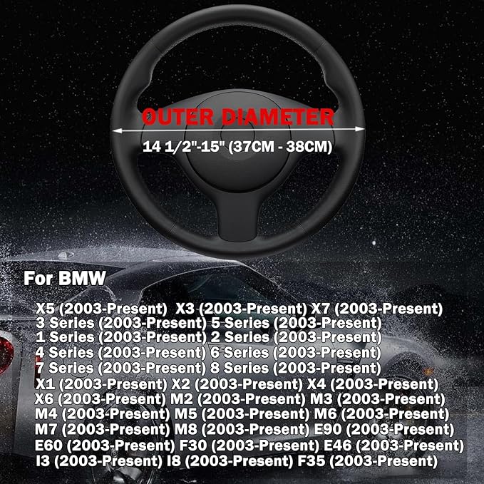 Car Steering Wheel Cover for BMW X3 X5 X7 3 5 Series 328i 528i 535i 530i 540i 320i 330i 325i X1 X2 X4 X6 1 2 4 6 7 8 Series e90 e60 f30 Accessories, 2026 Leather Black (Red Blue)