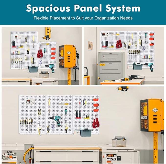 Pegboard Rack Garage Storage,Steel Pegboard Heavy Duty- 3 Pack 16-Inch X 24-Inch Metal Peg Board Tool Organization Panels (Wh