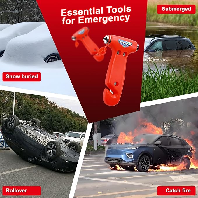 Car Window Breaker, Safety Hammer - 3 in 1 Escape Tools, Window Breaker Seatbelt Cutter, Roadside Emergency Kit with Light Re