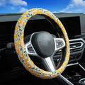 Embroidered Flowers Cute Yellow Daisy Steering Wheel Cover Auto Anti-Slip Breathable Rubber Steering Wheel Protector,Floral Car Accessories for Women,Universal Size Fit Most Cars -15 inch