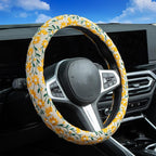 Embroidered Flowers Cute Yellow Daisy Steering Wheel Cover Auto Anti-Slip Breathable Rubber Steering Wheel Protector,Floral Car Accessories for Women,Universal Size Fit Most Cars -15 inch