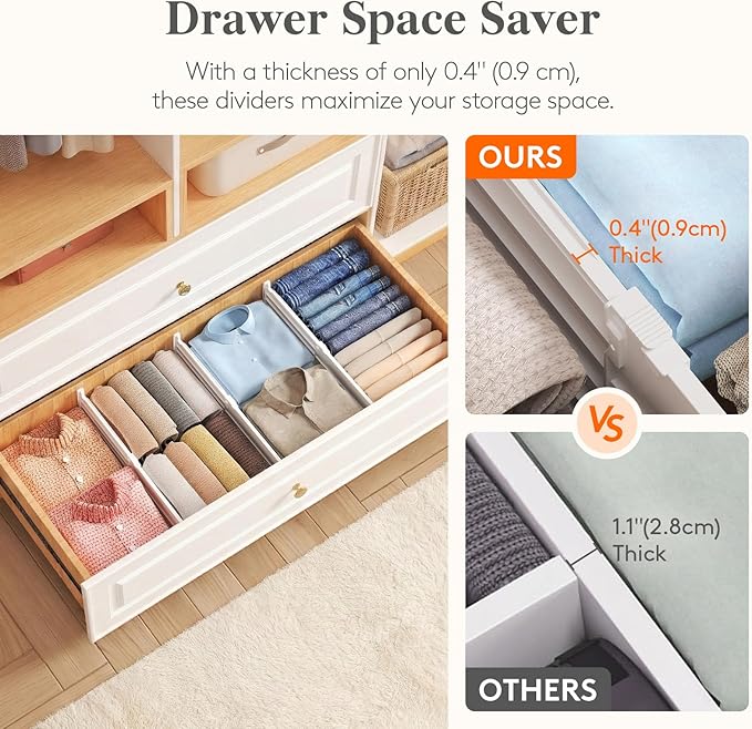 Lifewit 6" Tall 5 Pack Drawer Dividers, 30-47cm/11.5-18.5" Expandable Drawer Divider for Clothes, Adjustable Dresser Drawer O