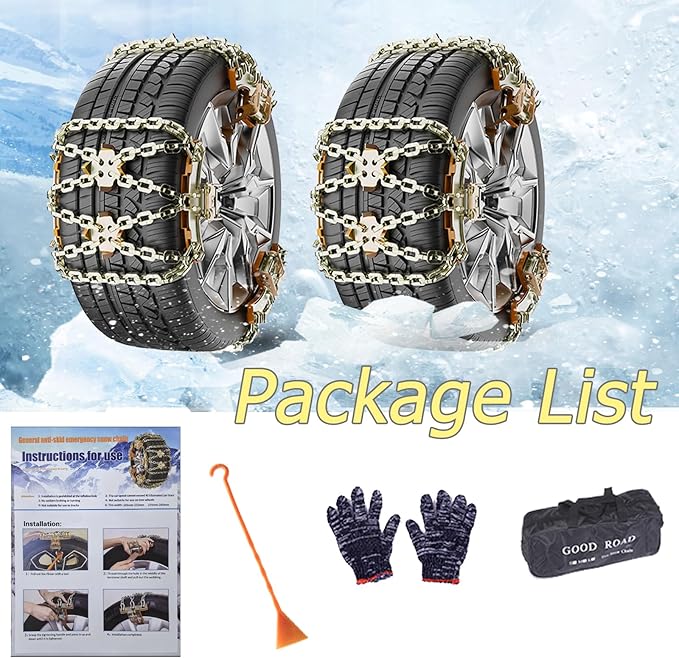 Snow Chains, Tire Chains for Car SUV Pickup Trucks, Adjustable Portable Universal Emergency Anti Skid Snow Car Tire Chains fo