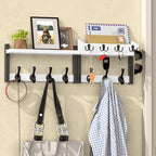 29'' White Coat Rack Wall Mount with Shelf, Solid Wood Coat and Key Hanger with 11 Metal Hooks, Farmhouse Wall Organizer for 