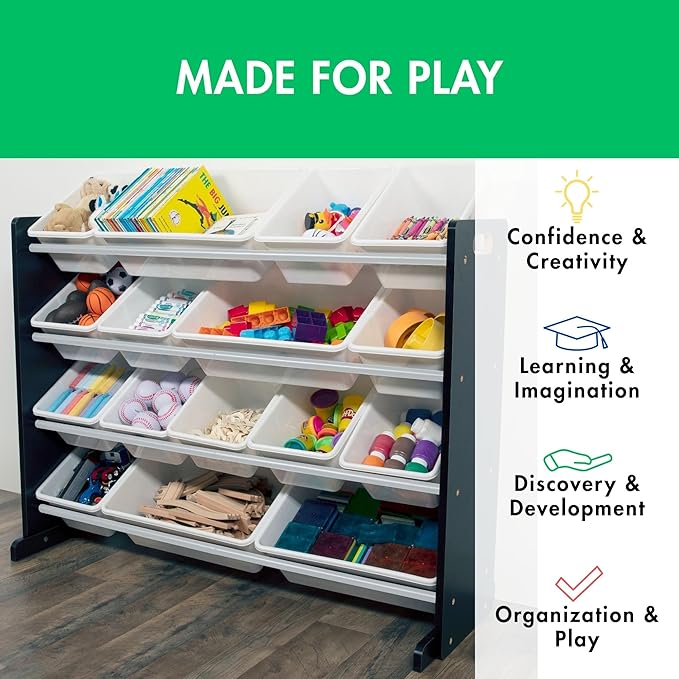 Humble Crew Supersized Toy Storage Organizer with 16 Removable Bins, Black/White – Large Toy Storage for Toddlers Ideal for K