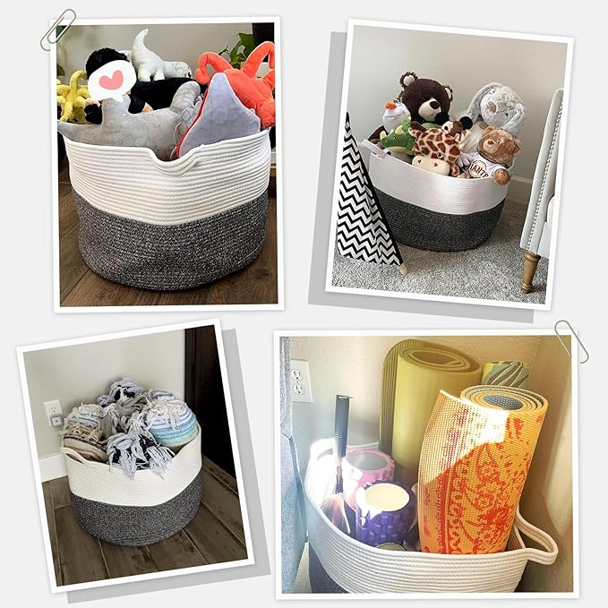 INDRESSME XXXLarge Cotton Rope Basket 21.7" x 21.7" x 13.8" Woven Baby Laundry Baskets Blanket Basket Toy Baskets with Handle