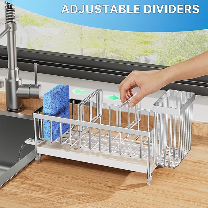 Cisily Sponge Holder for Kitchen Sink, Sink Caddy Organizer with High Brush Holder, Kitchen Countertop Organizers and Storage