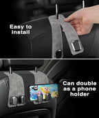 Car Purse Holder - Luxurious Leather, 4PCS Headrest Hooks with 100% Metal Hangers for Seat, Multifunctional Car Bag Hooks, Grey