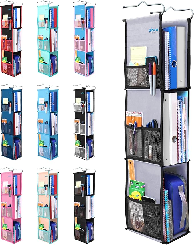 ABRA® 3 Shelf Hanging Locker Organizer for School, Gym, Work, Storage | Deep Shelves 6.5”x 9”| Eco-Friendly Fabric Healthy fo