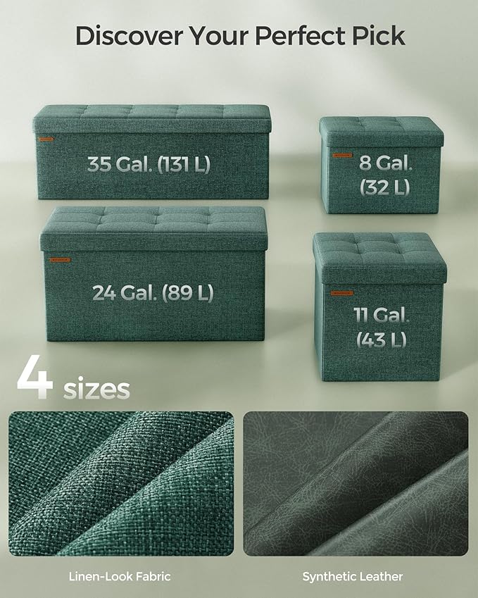 SONGMICS MAZIE Collection - 43 Inches Folding Storage Ottoman Bench, Ottoman Foot Rest, End of Bed Bench, Storage Chest, Load