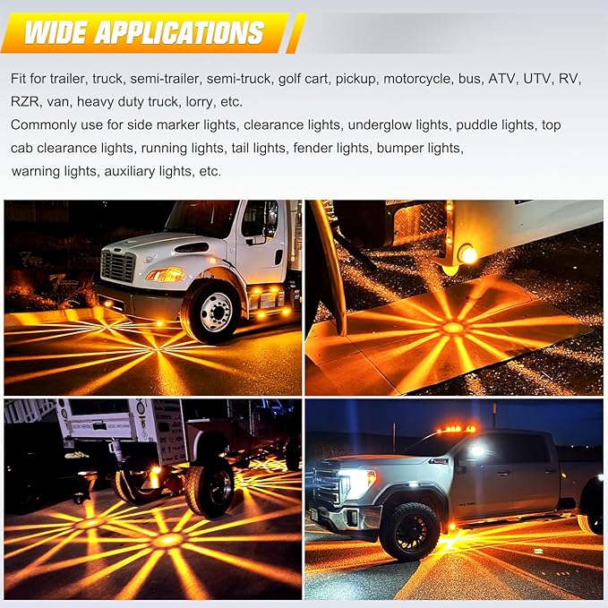 BJZ 4Pcs Amber Watermelon LED Strobe+Constant Marker Lights Dual Function Watermelon-shaped Side Marker Clearance Tail Top Cap Roof Lights for Trailer Truck Semi-trailer Heavy-duty Truck Bus Van