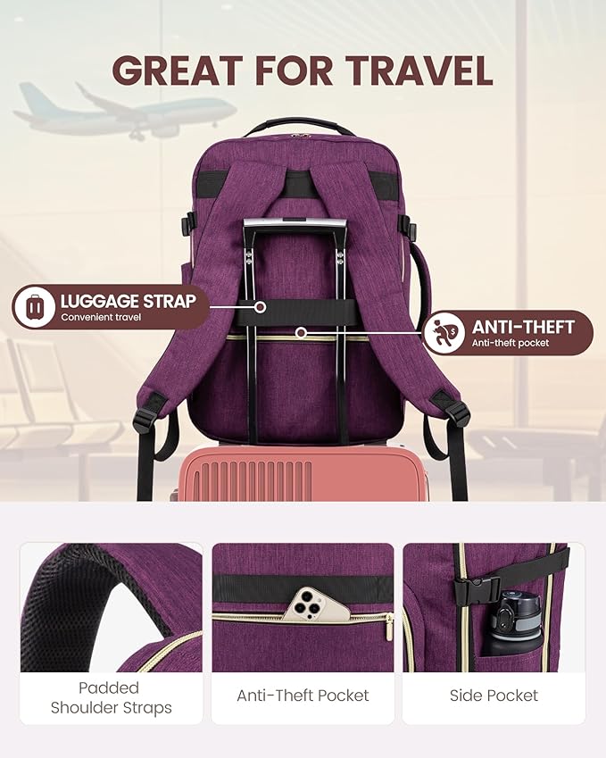 LOVEVOOK Travel Backpack for Women & Men 50L,Airline Approved Carry On Backpack Travel Essential,TSA Carry on Luggage,Waterpr