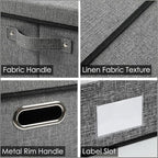 PRANDOM Storage Bins with Lids [3-Pack] Linen Fabric Foldable Storage Boxes Organizer Containers Baskets Cube with Cover for 