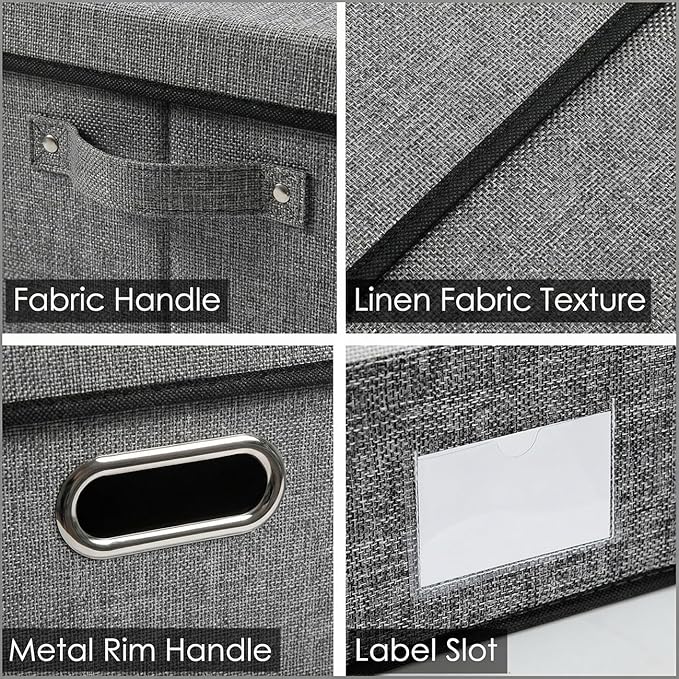 PRANDOM Storage Bins with Lids [3-Pack] Linen Fabric Foldable Storage Boxes Organizer Containers Baskets Cube with Cover for 