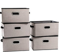 PRANDOM Large Fodable Storage Bins for Closet [5-pack] Decorative Linen Fabric Storage Bins Cubes with Leather/Metal Handles 
