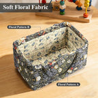 Small Storage Basket Organizer, Mini Fabric Floral Storage Baskets with Handle, Quilted Portable Collapsible Storage (K)