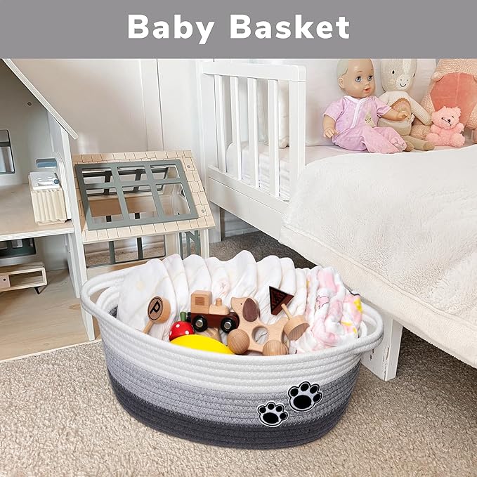 Small Dog Toy Basket, Cute Woven Baskets for Shelves, Decorative Rope Storage Baskets for Nursery, Baby Gift Basket for Diape