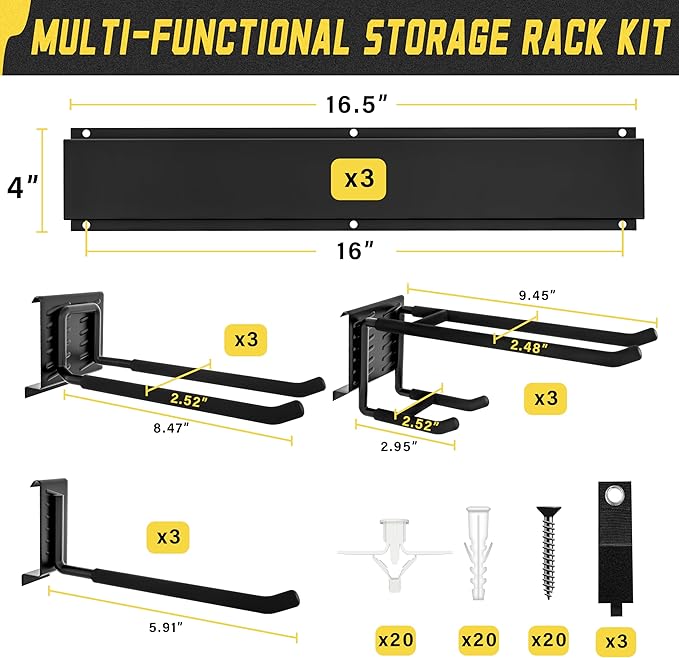 klasit Garage Wall Organizer,15Pack Carries 675 lbs,Garden Tool Organizer 48in With Large Storage Space,Easy Assembly, Sturdy