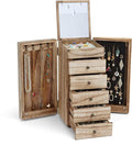 Meangood Jewelry Box Wood for Women, 6-Layer Large Organizer Box with Mirror & 5 Drawers for Rings, Earrings, Necklaces, Vint
