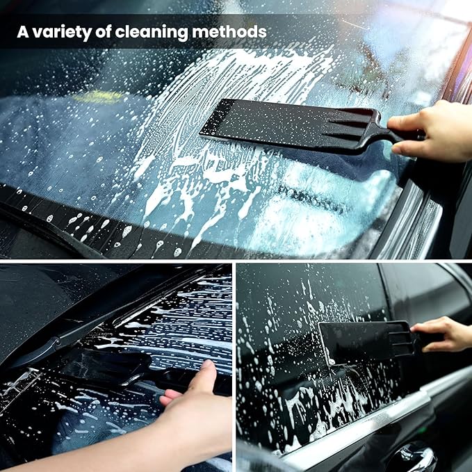 NEWISHTOOL Long Reach Auto Bulldozer Squeegee, Mini Paddle Scrubber for Window Tint Film Installing and Vehicle Windshield/Rear Window Glass Cleaning, 1 PC Bulldozer Tint Tool and 3 PCS Scrub Pads